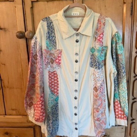 POL NEW RELEASE PATCHWORK BUTTON DOWN OVERSIZED SHIRT - Picture 4 of 6